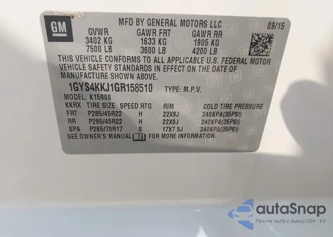 2016 Cadillac Escalade Esv Platinum из США, поврежденный, VIN 1GYS4KKJ1GR158510